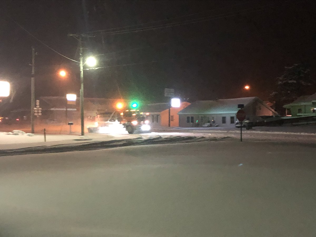 Snow is still coming down here off of US 12 in Edwardsburg. Police say roads are slick and many accidents and slide offs have been reported