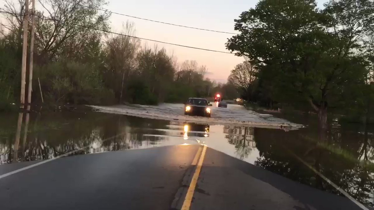 Dams broke causing massive flooding in Midland. Midland Road is covered with water next to Tittabawassee River