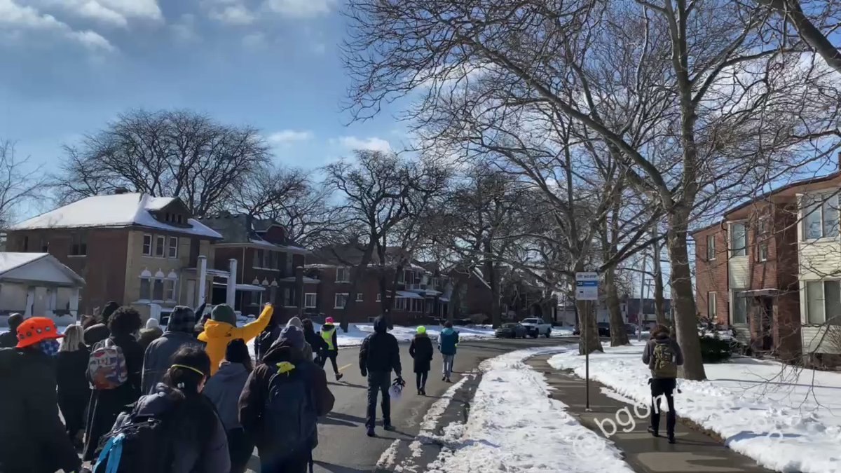 Tell 'em all come out of the houses and into the streets Protesters chant as they make their way back towards the 10th Precinct Detroit 