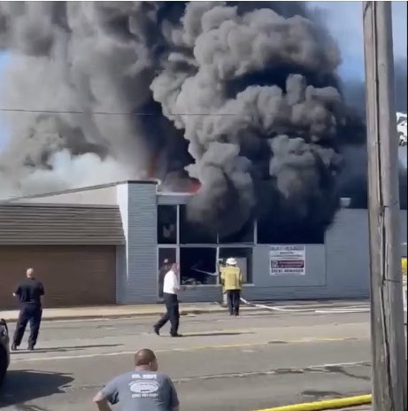 Several roads closed as a  fire has broke out at Taylor Door Company in Taylor, Michigan
