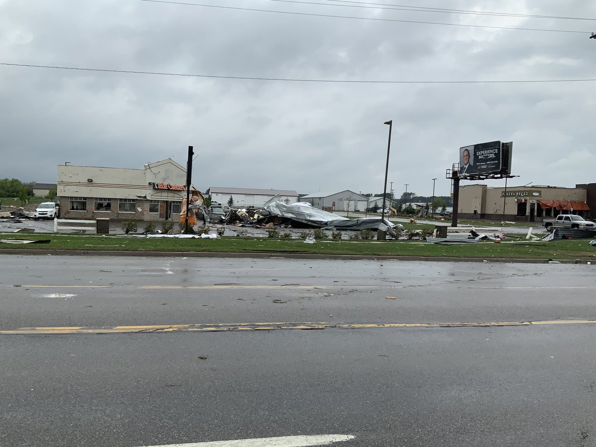 These are photos from MSP showing the damage left behind by a tornado yesterday afternoon in Gaylord. At least 1 person died and dozens were hurt. Gov. Whitmer signed a state of emergency declaration for Otsego Co. Almost everyone in that area is still without power this morning