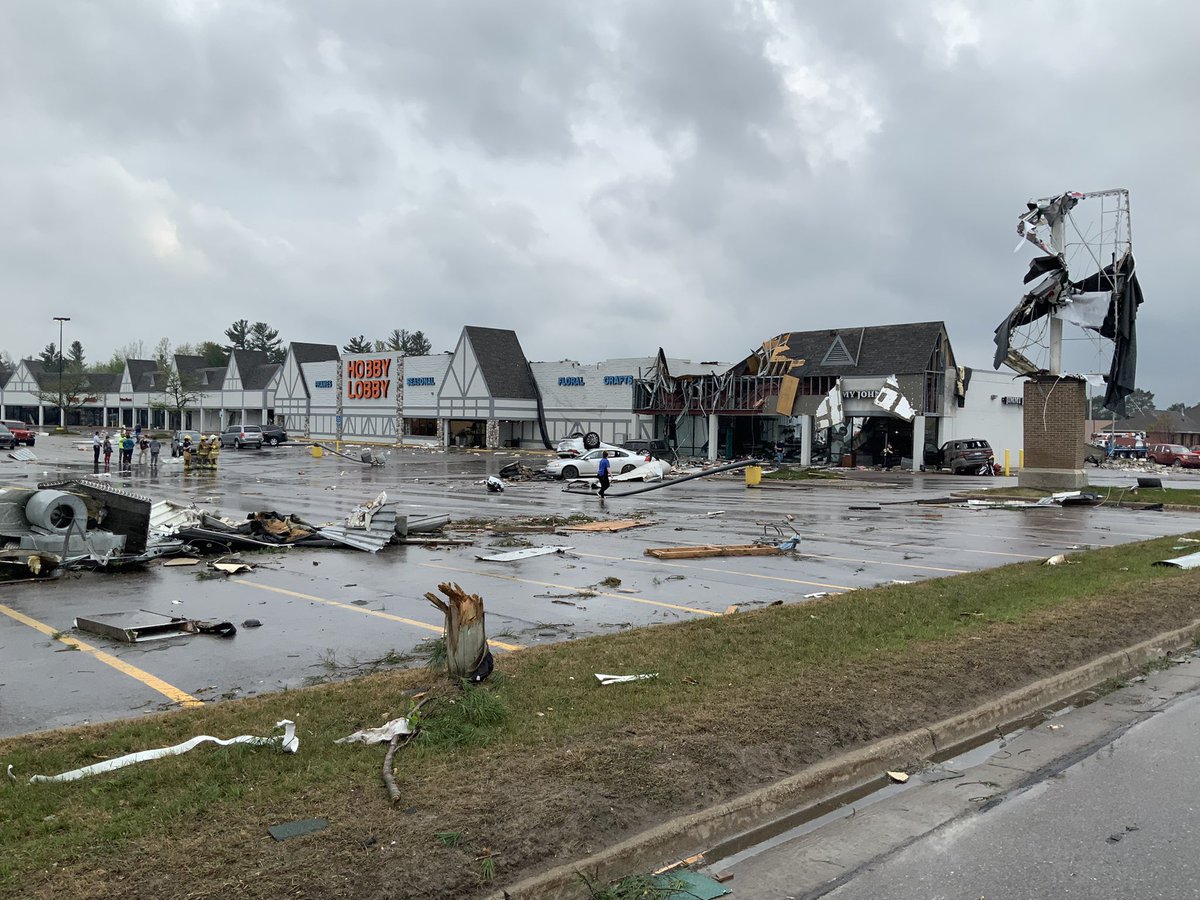 These are photos from MSP showing the damage left behind by a tornado yesterday afternoon in Gaylord. At least 1 person died and dozens were hurt. Gov. Whitmer signed a state of emergency declaration for Otsego Co. Almost everyone in that area is still without power this morning