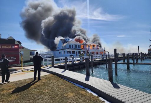 The Old Club on Harsens Island is up in flames.