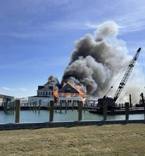 The Old Club on Harsens Island is up in flames.  