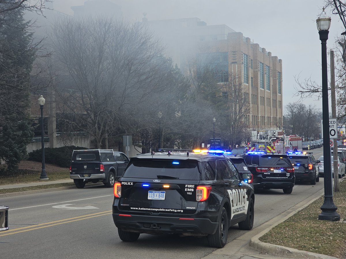 Kalamazoo Public Safety officers responded to a fire at a parking ramp near Bronson Hospital Thursday afternoon.