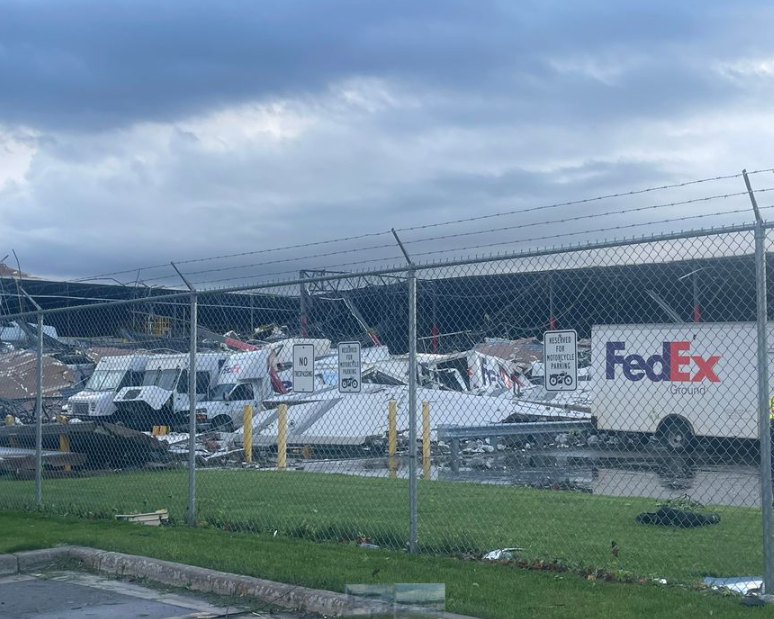 tornado south of the Village of Mendon, in St. Joseph County, on Tuesday. Widespread storm damage in several areas of Southwest Michigan, including this Fed Ex facility in Portage