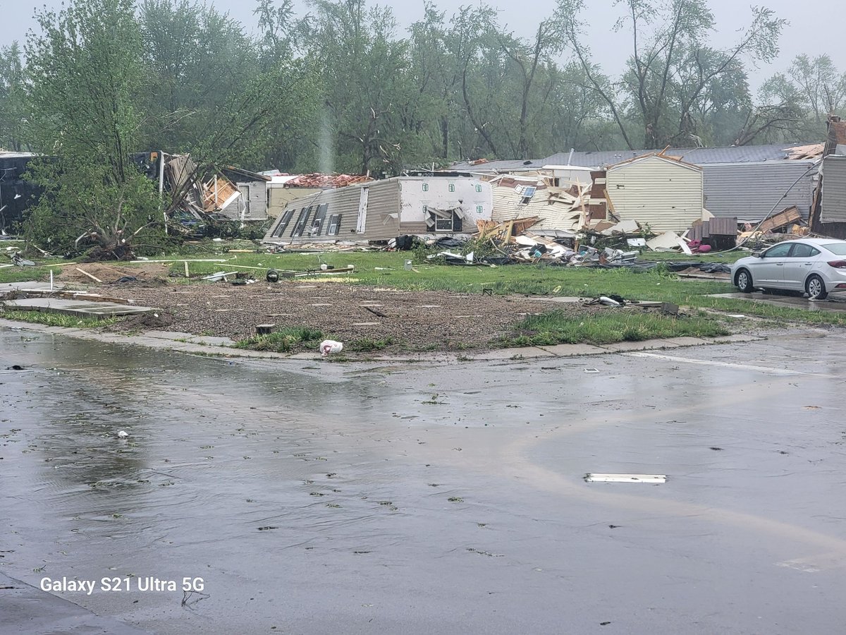 A tornado destroyed some mobile homes at Pavilion Estates in Kalamazoo Tuesday evening