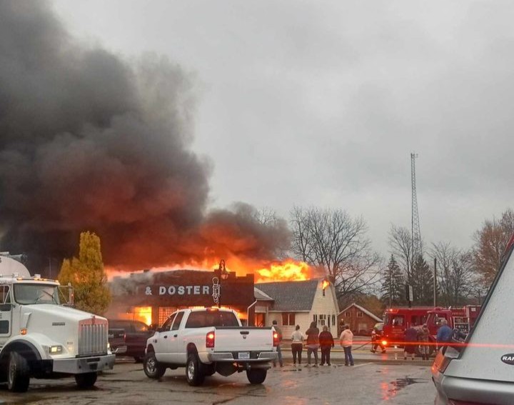 Barry Township and Delton firefighters are working to put out a fire at Smith and Doster.