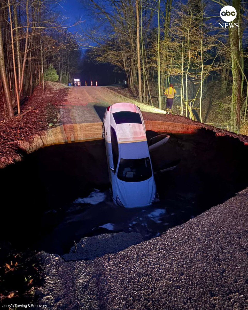 A large sinkhole opened up in Fremont, Michigan, amid historic flooding in the region. No injuries were reported