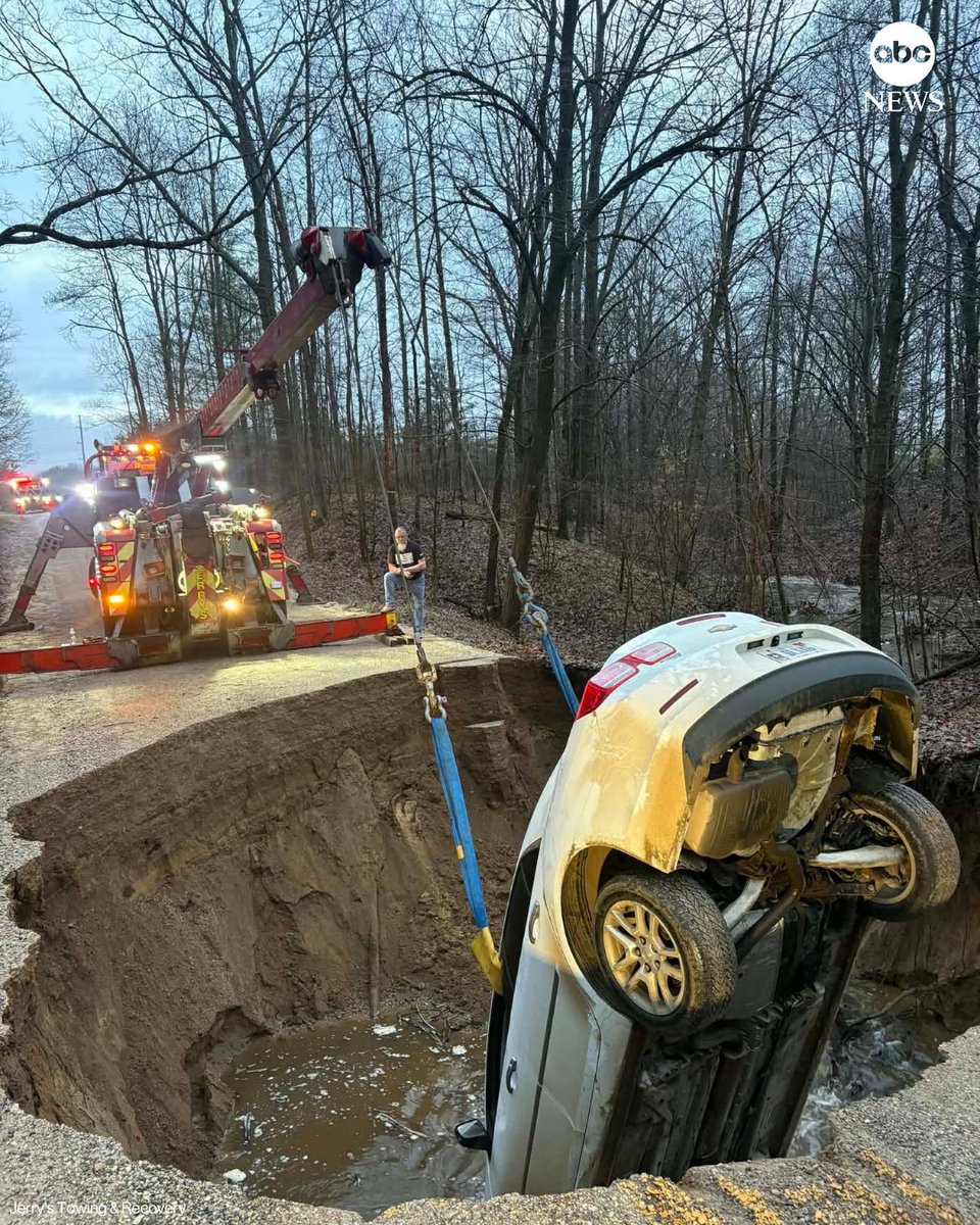 A large sinkhole opened up in Fremont, Michigan, amid historic flooding in the region. No injuries were reported