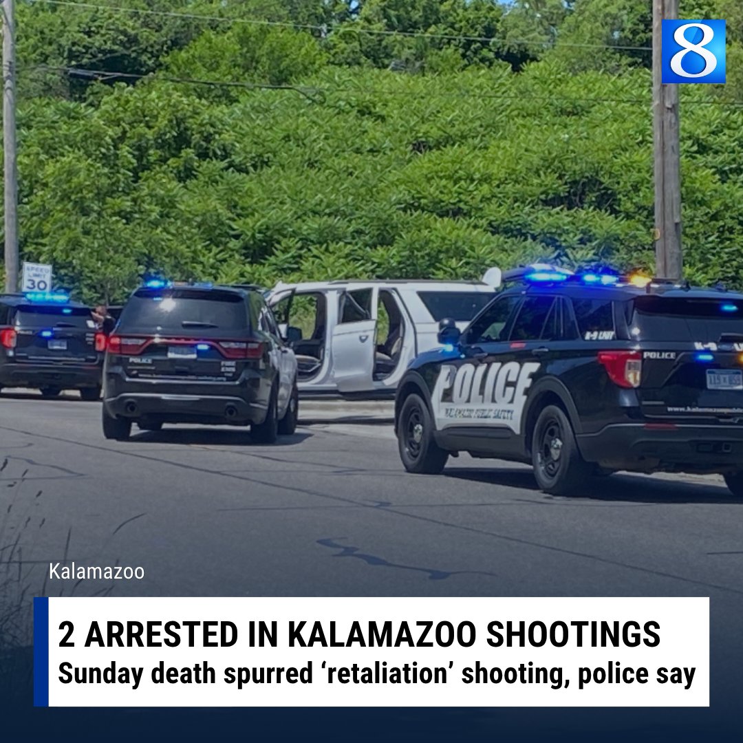 Two men have been arrested in connection to two deadly shootings in Kalamazoo in recent days, with police saying the second killing was in retaliation for the first